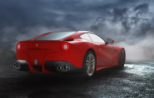 Picture The sky, Red, Road, Wheel, Ferrari, Ass, Clouds, Exhaust