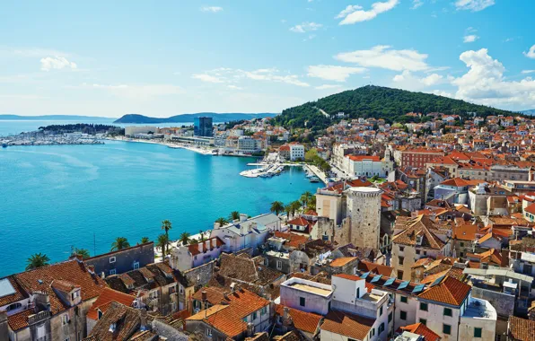 Sea, shore, home, boats, Croatia, piers, Split