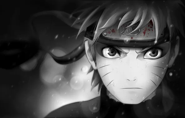 Picture look, character, blood, black and white, symbol, headband, Naruto, Naruto