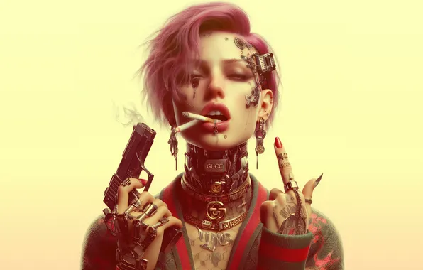 Picture cyberpunk, queen, badass