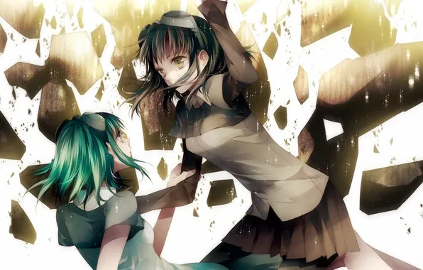 Picture girls, tears, art, glasses, vocaloid, Vocaloid, scissors, gumi