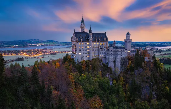 Autumn, landscape, castle, panorama, Germany, Bavaria, Münich