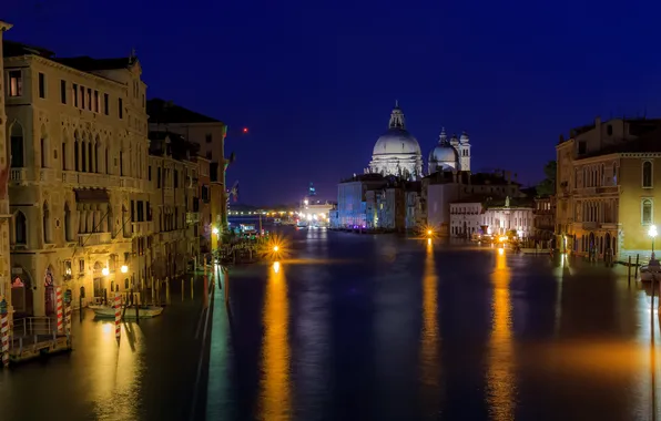 Night, Italy, Venice, Cathedral, channel, Santa Maria della Salute