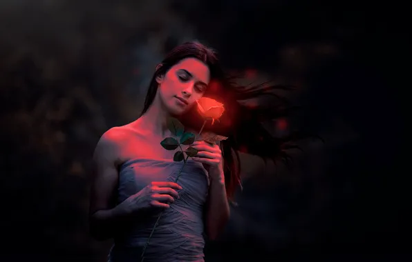 FLOWER, DRESS, BRUNETTE, MOOD, ROSE