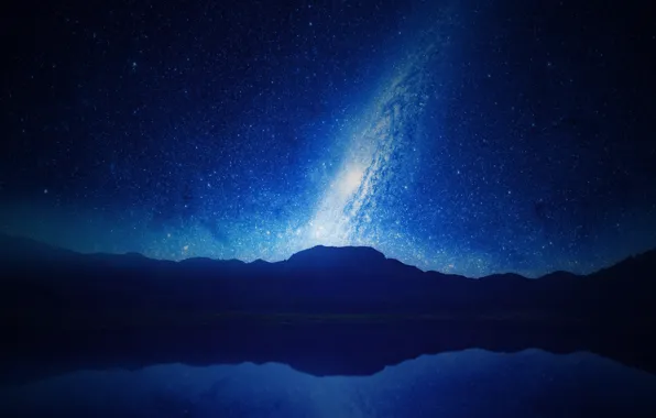 Universe, sky, nature, night, mountains, stars, galaxy, milky way