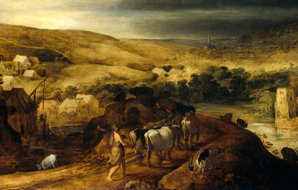 Tree, oil, picture, mythology, Joos de Momper, Hercules Steals the herd of Geryon