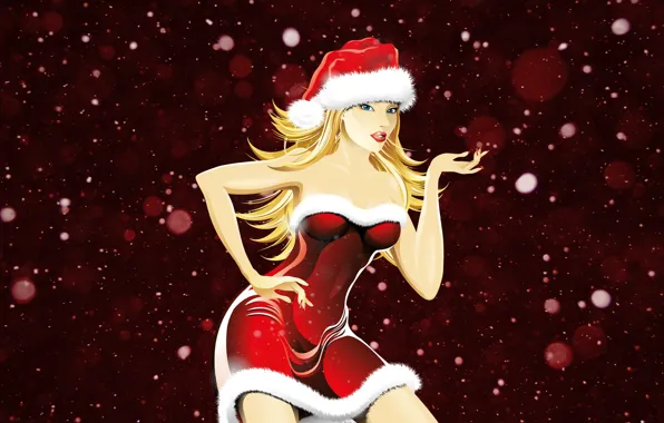 Winter, Girl, Minimalism, Snow, Blonde, New Year, Background, Holiday