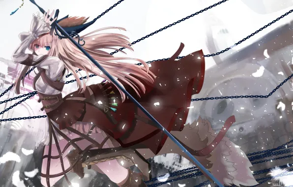 Look, girl, sword, anime, art, chain
