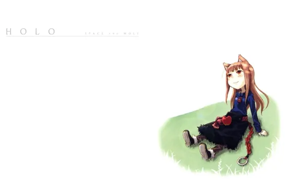 Smile, Apple, white background, braid, sitting, ears, Spice and wolf, art