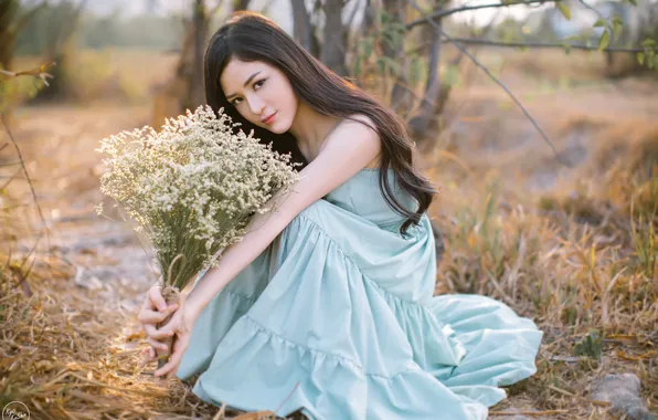 Picture girl, flowers, Asian