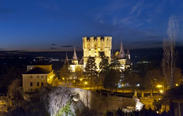 Photo, Night, The city, Castle, Lights, Spain, Alcazar Segovia