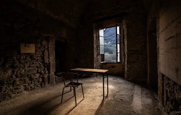 Table, window, chair