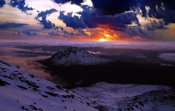 Picture clouds, mountains, Sunset