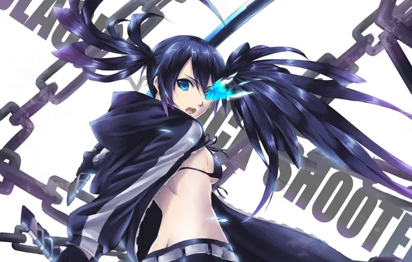 Girl, weapons, the inscription, sword, chain, black rock shooter, Mato, cooroy
