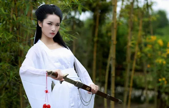 Girl, weapons, sword