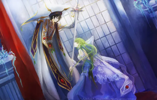 Picture Prince, green hair, bow, Lelouch, code geass