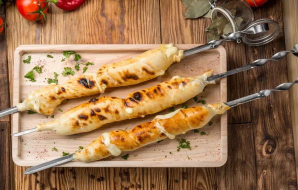 Wallpaper skewers, spices, khachapuri