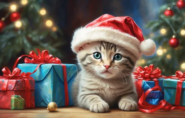 Cat, look, balls, branches, pose, kitty, figure, cat
