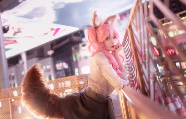 Asian, Ears, Tail, Cosplay, Pink Hair