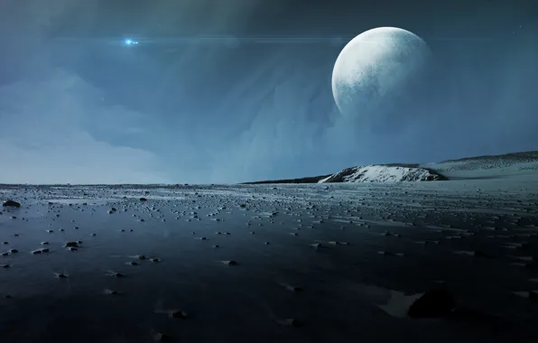 Moon, planet, stones, sci fi