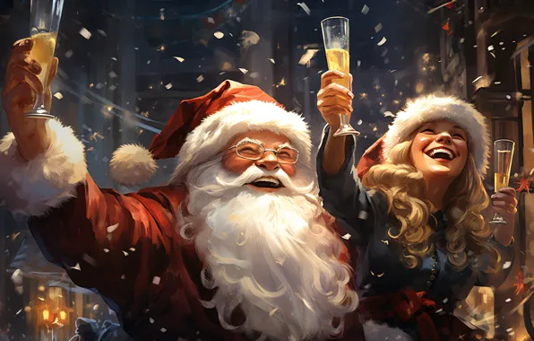 Winter, girl, joy, the city, wine, building, glasses, Christmas