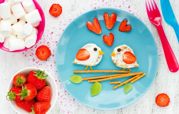 Berries, Breakfast, strawberry, breakfast, marshmallows, sandwiches, Valentines Day, Marshmallow