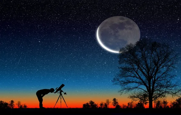 Picture the sky, stars, landscape, nature, the moon