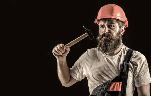 Concept, face, engineer, build, equipment, beard, construction, caucasian