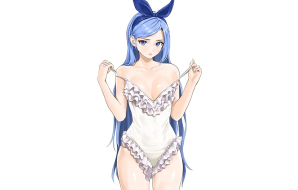 Swimsuit, girl, white background, blue hair