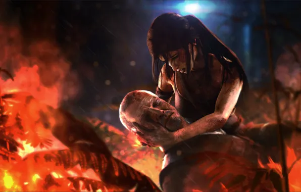 Forest, fire, Tomb Raider, Lara Croft