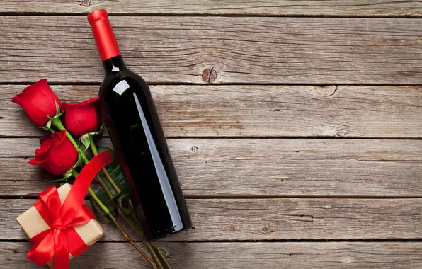 Love, flowers, gift, wine, romance, bottle, roses, petals