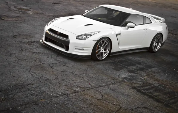 GTR, Nissan, White, Wheels, Hromium