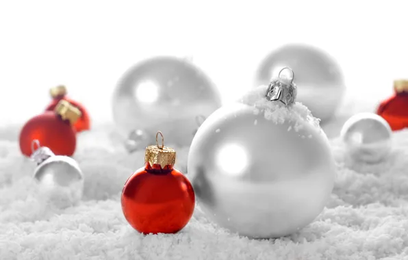 Winter, snow, mood, balls, new year, Christmas, holidays