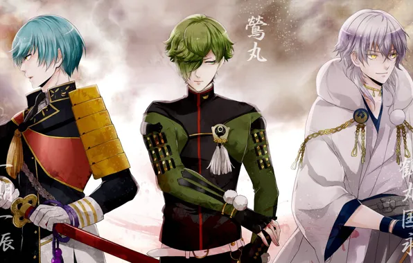 Art, guys, trio, touken ranbu