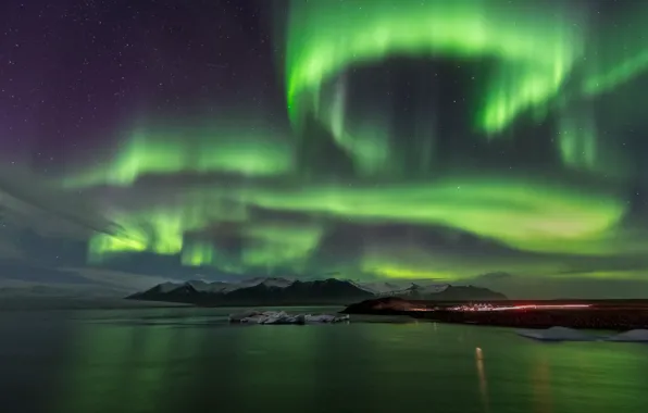 Picture landscape, mountains, view, beauty, dal, Northern lights