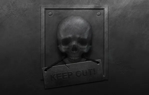 Metal, wall, danger, plate, skull, roughness, keep out