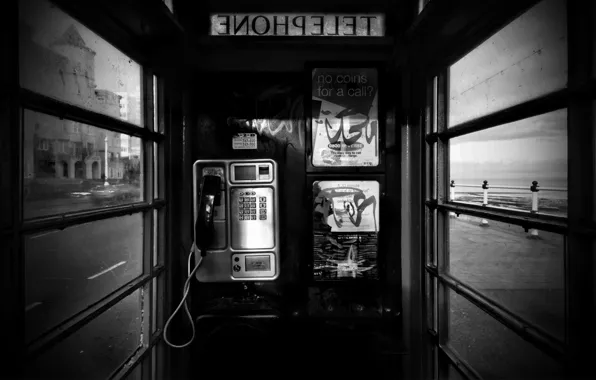Picture black and white, phone, 157, booth