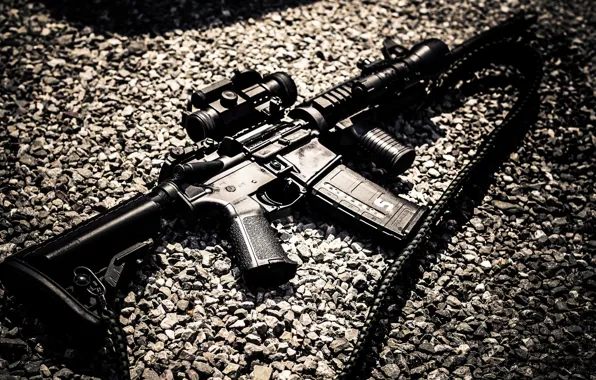 Picture weapons, gravel, AR-15, assault rifle