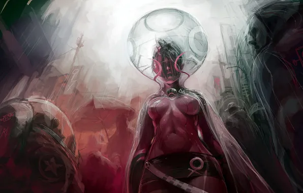 Girl, future, fiction, rain, art, pepto bismol girl, by roboto kun