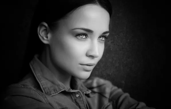 Picture eyes, look, girl, portrait, black and white photo, Angelina Petrova