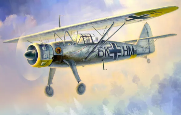 War, art, airplane, painting, aviation, ww2, Henschel Hs 126