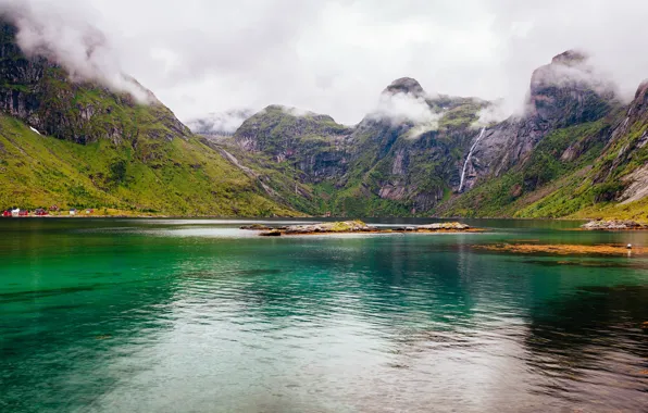 Clouds, mountains, Norway, Norway, the fjord, Lofoten, Nordland, Soervaag