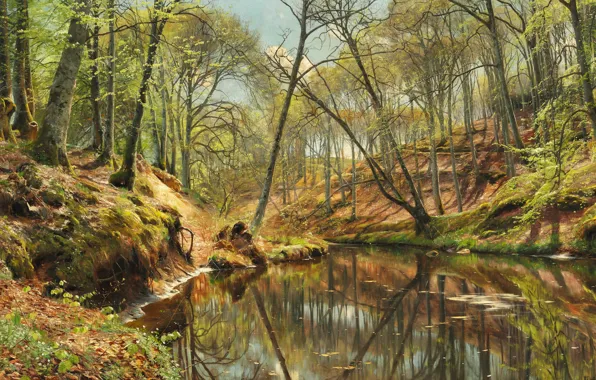 Picture 1897, Danish painter, Peter Merk Of Menstad, Peder Mørk Mønsted, Danish realist painter, Spring day …
