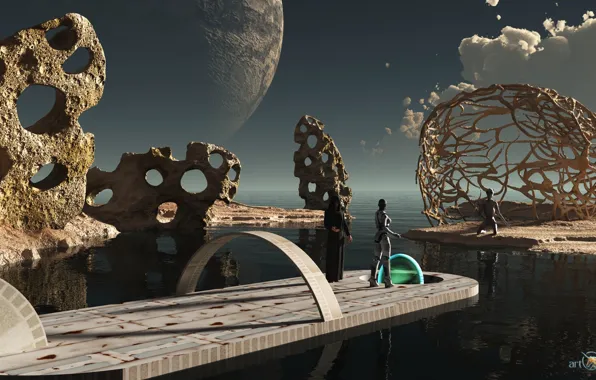 The sky, clouds, planet, construction, Tau II