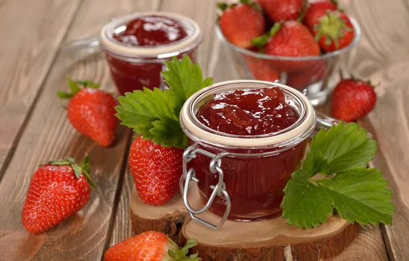 Picture berries, strawberry, Bank, wood, jam, jam