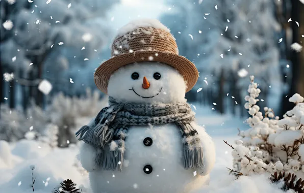 Winter, snow, New Year, Christmas, snowman, happy, Christmas, night