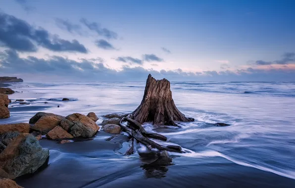 Sea, the sky, clouds, stones, rocks, the evening, tide
