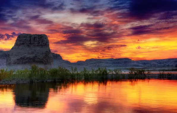 The sky, grass, rock, USA, AZ, Utah, lake Powell, the Glen canyon