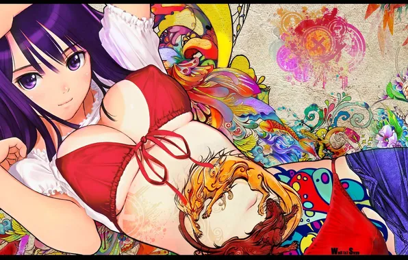 Chest, figure, tattoo, senjougahara hitagi, bakemonogatari