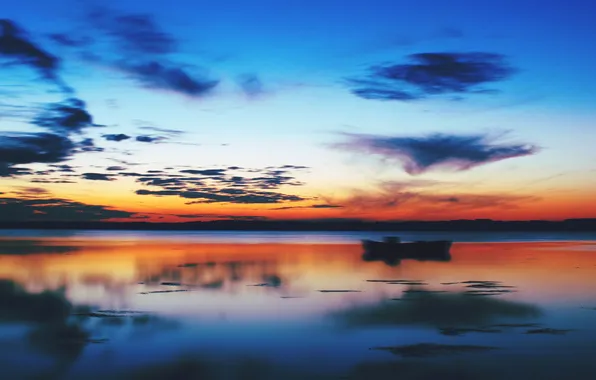 The sky, lake, sunset